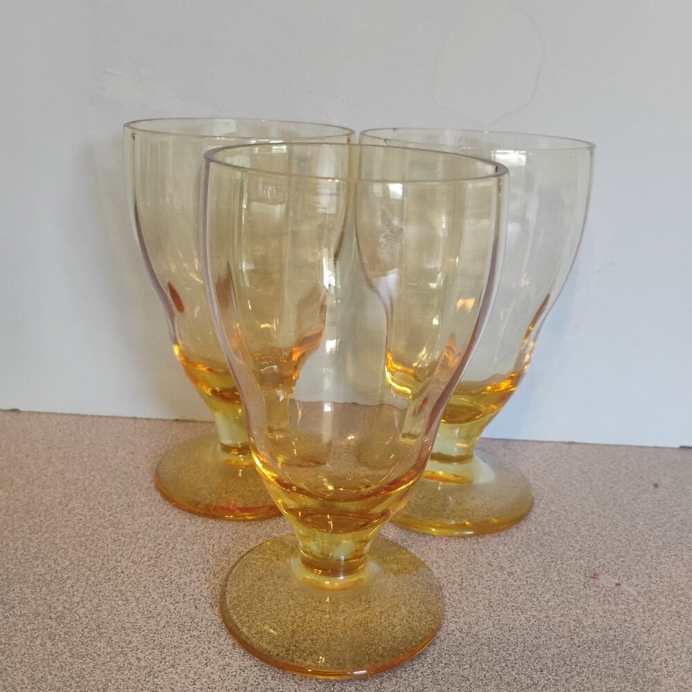 Lancaster Glass Depression Era Topaz Goblet, Set of 3